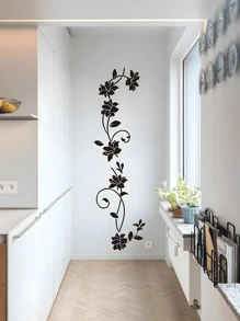 1pc Floral Pattern Wall Sticker PVC Waterproof Decal Stickers Home Decoration For Living Room Bedroom, Stickers, Wall Decal, Vinyl Decal For Home Decorations, Spring Decoration Items Refresh Your Home, Rama Decoration Stickers - Black - View 2