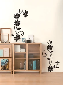 1pc Floral Pattern Wall Sticker PVC Waterproof Decal Stickers Home Decoration For Living Room Bedroom, Stickers, Wall Decal, Vinyl Decal For Home Decorations, Spring Decoration Items Refresh Your Home, Rama Decoration Stickers - Black - View 3