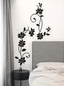 1pc Floral Pattern Wall Sticker PVC Waterproof Decal Stickers Home Decoration For Living Room Bedroom, Stickers, Wall Decal, Vinyl Decal For Home Decorations, Spring Decoration Items Refresh Your Home, Rama Decoration Stickers - Black - View 4