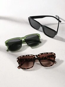 3 副男士亚克力方形休闲时尚眼镜，适合度假、郊游和节日礼物沙滩配件眼镜遮阳镜 - 彩色 - 查看 2