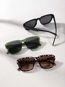 3 副男士亚克力方形休闲时尚眼镜，适合度假、郊游和节日礼物沙滩配件眼镜遮阳镜 - 彩色 - 查看 3