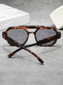 1pc Men's Double Bridge Square Frame Minimalist Stylish Glasses, Suitable For Driving, Travel, Casual, Vacation, Outdoor, Daily Use - Tortoise Shell Frame Gray Tablet - View 5