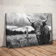 1pc Framed Highland Cow Wall Art Animals Poster Black And White Nature Prints Rustic Highland Cow Print Cow Wall Art Print Farmhouse Decor Farmhouse Artwork For Living Room Bedroom Office Decor - 淺灰色 - 查看 11