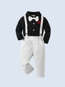 BOARNSEORL 2 件套男婴绅士服装套装，长袖领结领结和裤子，时尚别致，适合生日、情人节、派对、婚礼