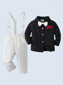 BOARNSEORL 2 件套男婴绅士服装套装，长袖领结领结和裤子，时尚别致，适合生日、情人节、派对、婚礼