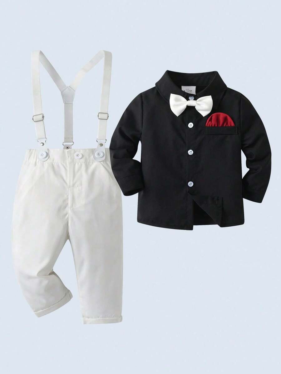 BOARNSEORL 2 件套男婴绅士服装套装，长袖领结领结和裤子，时尚别致，适合生日、情人节、派对、婚礼