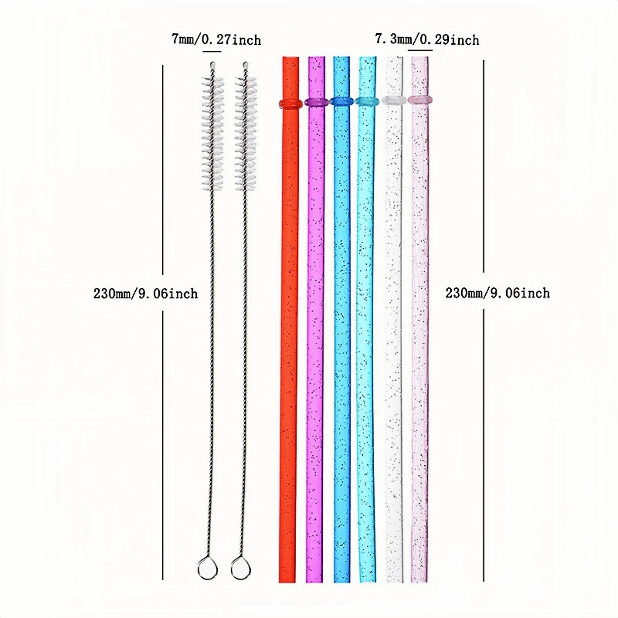 24pcs Reusable Plastic Straws With Cleaning Brush In Assorted Colors