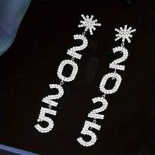 1 对奢华水钻雪花 2025 吊坠长款耳坠女士圣诞礼物几何流苏数字吊坠耳环新年、圣诞节 - 彩色 - 查看 9