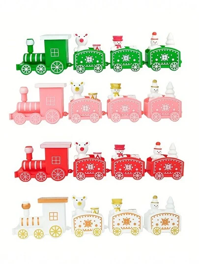 1pc Christmas Train Ornaments,Creative Mini Train Desktop Decoration With Santa Reindeer Figure For Christmas Party Decorations