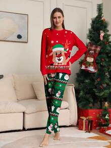 Women's Christmas Pajamas, Santa Claus Print Long Sleeve Top And Floral Pants, Women's Christmas Outfit, Christmas Sleepwear, Women's 2 Pieces Autumn/Winter Loungewear Set - Multicolor - View 1