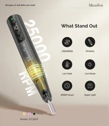 MelodySusie 25000RPM PC180F Cordless Rechargeable Nail Drill, Professional Self Care Electric Nail File For Acrylic & Gel Nails, Portable Efile Manicure Pedicure Kit, Maquina De Uñas Recargable,Christmas Gifts - 黑色 - 查看 4