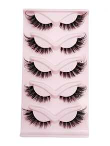 Asiteo 5 Pairs Cat Eye False Eyelashes, Transparent Stem, Fluffy & Soft, Makeup Eyelash Extensions - Black - View 5