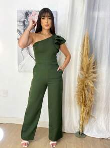 Mule Jumpsuit With Limp Pants, Details On The Sleeve - 軍綠色 - 查看 6