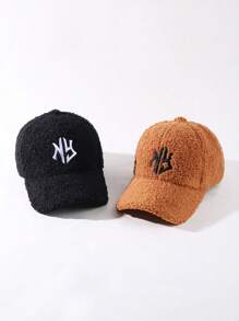 1 Piece New York Embroidery Winter Baseball Cap For Women Lamb Wool Solid Color Warm Baseball Cap For Outdoor Travel - Multicolor - View 2