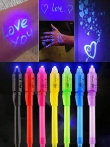 1/5pcs-Random Color Glowing Magic Invisible Marker Light Ballpoint Pen Secret Message Magic Pen Decorate Christmas Essentials, Christmas Gifts - Multicolor - View 1
