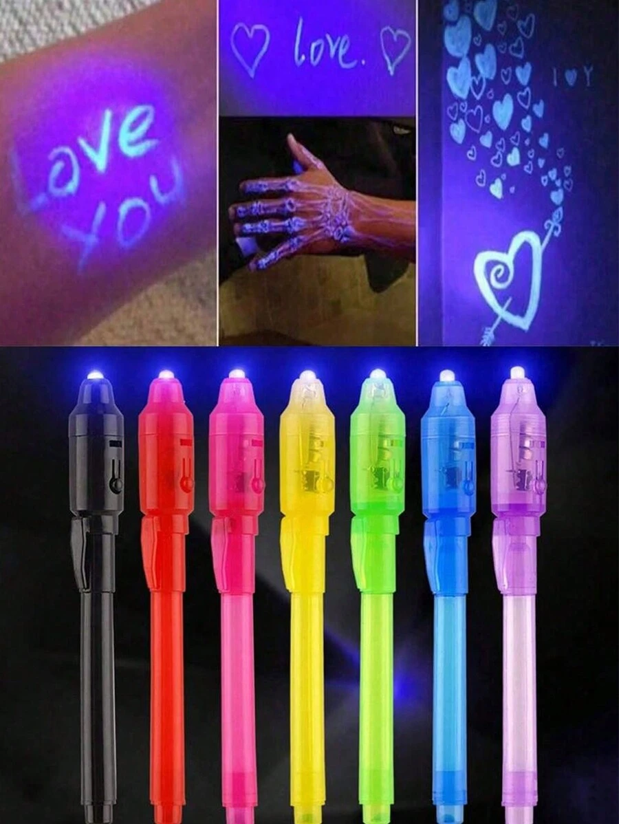 1/5pcs-Random Color Glowing Magic Invisible Marker Light Ballpoint Pen Secret Message Magic Pen Decorate Christmas Essentials, Christmas Gifts - Multicolor - View 1