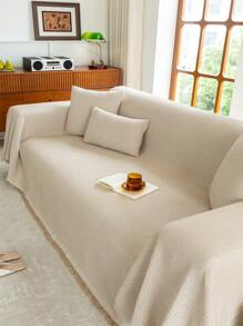 1pc Solid Color Fashionable Sofa Towel, Luxurious Minimalist Sofa Cover, Anti-Dust Anti-Slip Anti-Scratch, Suitable For All Seasons, Applicable To Living Room, Bedroom, Office, Study, Etc. - Khaki - View 7