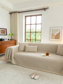 1pc Solid Color Fashionable Sofa Towel, Luxurious Minimalist Sofa Cover, Anti-Dust Anti-Slip Anti-Scratch, Suitable For All Seasons, Applicable To Living Room, Bedroom, Office, Study, Etc. - Khaki - View 6