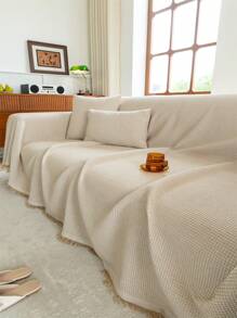 1pc Solid Color Fashionable Sofa Towel, Luxurious Minimalist Sofa Cover, Anti-Dust Anti-Slip Anti-Scratch, Suitable For All Seasons, Applicable To Living Room, Bedroom, Office, Study, Etc. - Khaki - View 3