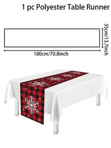 1 khăn trải bàn Giáng sinh, viền kẻ caro có chú lùn giữ quà, họa tiết quả bóng Giáng sinh, dòng chữ "Merry Christmas", chất liệu polyester, trang trí bàn tiệc Giáng sinh mùa đông tại nhà và phòng ăn - Nhiều màu - Xem 11
