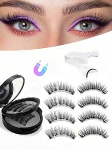 可重复使用的磁性双睫毛套装 - 轻松、自然、防水、无胶、易于佩戴、3D 假睫毛，配有涂抹器，可打造戏剧性的眼妆