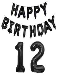 黑色生日快乐数字铝箔气球成人生日派对装饰10 11 14 15 16 18 25 30 35 40 50 60 70岁，圣诞节 - 黑色 - 查看 21