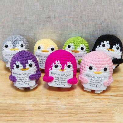 Mini Positive Penguin, Cute Funny Positive Penguin, Cute Crochet Positive Potato With Positive Card Relaxing Gifts Good Luck Gift New Job Gift Birthday, Penguin Encouragement Card For Cheer Up And Birthday Party Decorations, Positive Crochet Animals Penguin, Reduce Stress