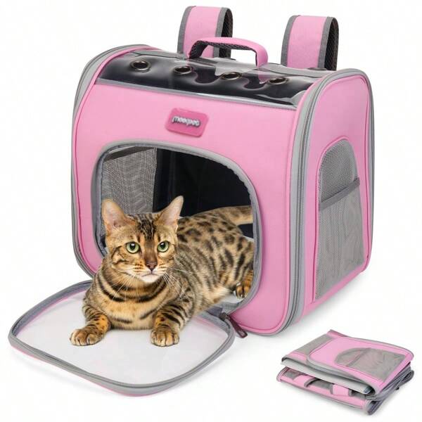 IISVGE Sac à dos de transport moderne pour chats et petits chiens - Sac à dos de voyage approuvé par les compagnies aériennes avec système de ventilation en maille respirante, base imperméable et boucles | Design en tissu Oxford | Support dorsal ergonomique pour la randonnée/le camping/les aventures en plein air