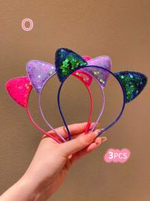 1/2/3/4/5/6pcs Girls Colorful Cat Ear Sequin Hair Hoop - Multicolor - View 10