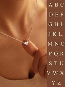 ESBERRY 1入組縮寫字母A-Z項鍊適合女士純銀吊墜精細首飾類生日禮物 - 銀色 - 查看 1