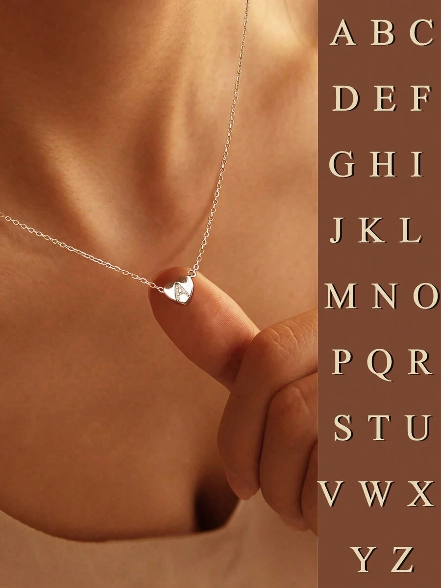 ESBERRY 1入組縮寫字母A-Z項鍊適合女士純銀吊墜精細首飾類生日禮物 - 銀色 - 查看 1