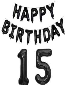 黑色生日快乐数字铝箔气球成人生日派对装饰10 11 14 15 16 18 25 30 35 40 50 60 70岁，圣诞节 - 黑色 - 查看 19
