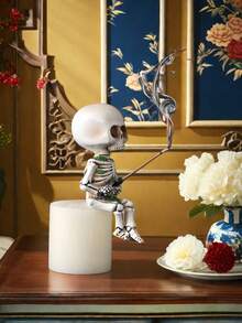 1 件多功能骷髅小雕像，手工制作的骷髅装饰，适用于室内桌面、户外花园和微型景观，非常适合万圣节、哥特式家居装饰和创意展示 - 彩色 - 查看 2