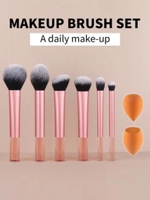 15pcs Makeup Brush Set, Including Powder Brush, Blush Brush, Highlighter Brush, Eyeshadow Brush, Eyelash Brush, Eyeliner Brush, Angled Foundation Brush, Round Foundation Brush, Round Powder Puff, Triangle Powder Puff, Triangle Makeup Sponge For Loose Powder, Makeup Sponge For Liquid Foundation Mixing, Beauty Makeup Tools