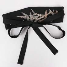 1 件女士传统中国风复古刺绣缎带腰带夏季、学校秋季、秋季、万圣节 - 黑色 - 查看 12