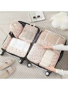 7-Piece Cartoon Pattern Luggage Bag Set - Versatile Travel Companion For Women, Perfect For Outdoor Adventures - Complete Set For All Your Travel Needs - Multicolor - View 14