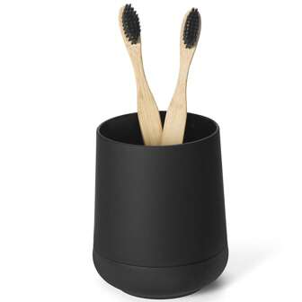Matte Black Toothbrush Holder With Silicon Boot - Modern Minimalist Style For Bathrooms Countertop Refillable. Home Bathroom Decor Fall Decor Back To School