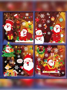 100 件/9 张圣诞窗贴 - 节日雪花、圣诞老人、驯鹿 - 可重复使用 PVC 静电贴纸，适用于家庭和办公室节日装饰，经典风格，塑料材质，无需电力，万圣节，万圣节装饰 - 彩色 - 查看 7