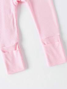 Conjunto de 2 piezas para bebé niña: Mono de bambú acanalado con cremallera, suave, transpirable, amigable con la piel, alta elasticidad, combinación de unicolor, manga larga y pantalón largo con cremallera doble (con cubierta plegable para mangas y pies)