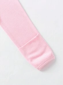 Conjunto de 2 piezas para bebé niña: Mono de bambú acanalado con cremallera, suave, transpirable, amigable con la piel, alta elasticidad, combinación de unicolor, manga larga y pantalón largo con cremallera doble (con cubierta plegable para mangas y pies)