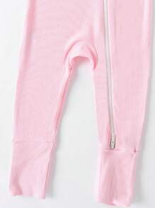 Conjunto de 2 piezas para bebé niña: Mono de bambú acanalado con cremallera, suave, transpirable, amigable con la piel, alta elasticidad, combinación de unicolor, manga larga y pantalón largo con cremallera doble (con cubierta plegable para mangas y pies)