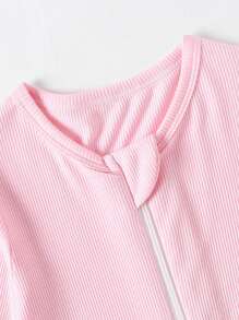 Conjunto de 2 piezas para bebé niña: Mono de bambú acanalado con cremallera, suave, transpirable, amigable con la piel, alta elasticidad, combinación de unicolor, manga larga y pantalón largo con cremallera doble (con cubierta plegable para mangas y pies)