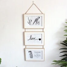 1set Triple  Hanging  Photo Frame  Landscape Multiple Photos Picture Frames For Wall 4x6 /5x7  Room Home Office Decor - Wood Color - View 10