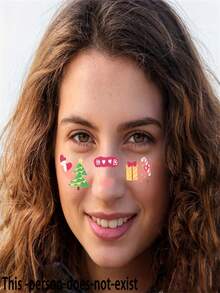 Temporary Christmas Tattoo - Waterproof Washable Face Stickers With Santa Claus, Reindeer, Trees And Candy - Multicolor - View 6