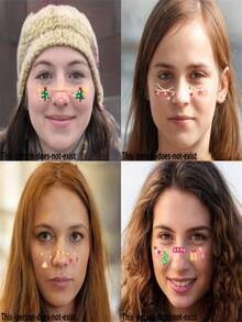 Temporary Christmas Tattoo - Waterproof Washable Face Stickers With Santa Claus, Reindeer, Trees And Candy - Multicolor - View 5