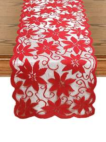 1pc-Áo chạy bàn Giáng sinh ren hoa trạng nguyên áo chạy bàn Giáng sinh tủ quần áo khăn choàng khăn trải bàn ngày lễ cho trang trí tiệc Giáng sinh, trang trí bàn dưới màu đỏ Giáng sinh, trang trí Giáng sinh - Đỏ - Xem 6