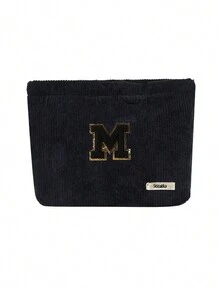 Túi cầm tay nhung kẻ, Túi đựng đồ trang điểm, Túi đựng đồ sọc đơn giản khi đi du lịch, Khăn đen thêu chữ A-Z, Ví đựng mỹ phẩm màu trơn, Túi đựng đồ trang điểm du lịch nhung kẻ dung tích lớn: Hoàn hảo cho việc làm đẹp khi di chuyển! Túi đựng đồ mỹ phẩm du lịch, Đơn giản và cao cấp, Đựng phụ kiện, Thích hợp để cất giữ trong ký túc xá, Du lịch, Đi công tác, Bơi lội, Đựng đồ tại nhà - màu đen - Xem 31