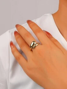 1 件 925 纯银简约设计戒指，时尚配饰，求婚/周年纪念/情人节礼物，送给男朋友/女朋友，适合派对、朋友聚会 - 金色 - 查看 2