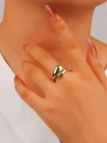 1 件 925 纯银简约设计戒指，时尚配饰，求婚/周年纪念/情人节礼物，送给男朋友/女朋友，适合派对、朋友聚会 - 金色 - 查看 1