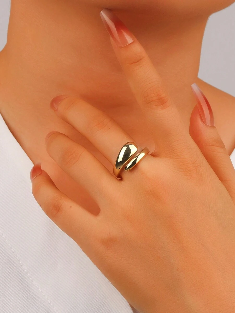 1 件 925 纯银简约设计戒指，时尚配饰，求婚/周年纪念/情人节礼物，送给男朋友/女朋友，适合派对、朋友聚会 - 金色 - 查看 1